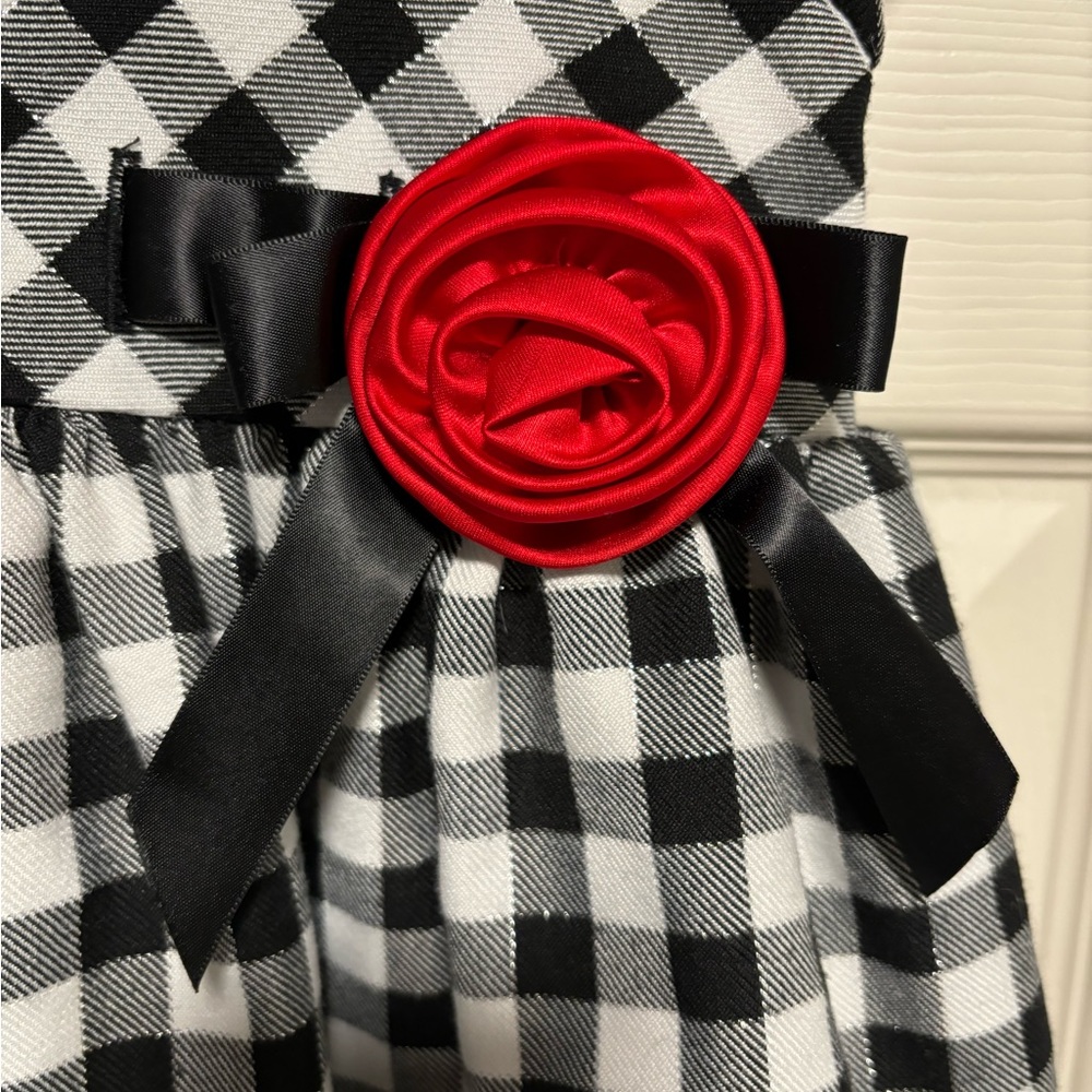 Girls Buffalo Check Holiday Party Dress Red Rosette Puff Sleeve 4T - Picture 2 of 6